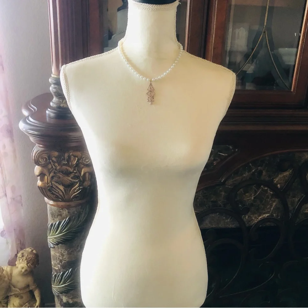 Handcrafted repurpose elegant pink chandelier pendant Czech glass Pearl necklace